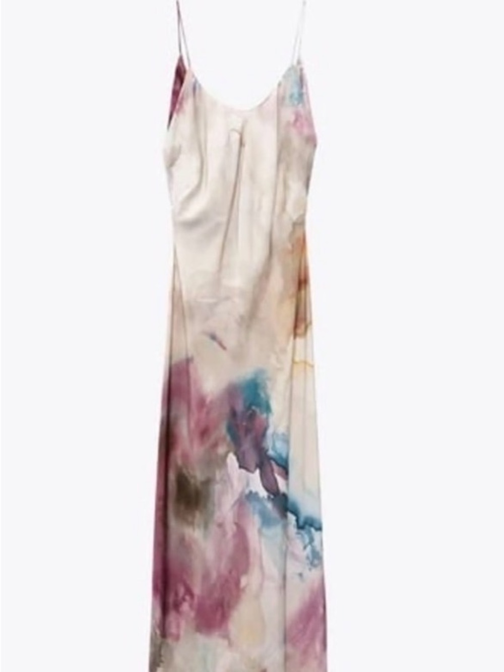 Zara Cream Slip Maxi Dress with Pink and Blue Watercolor Washes